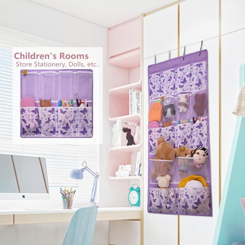 KANCNT Over the Door Storage Organizer with 4 Kind of Pockets,Hanging Organizer for Shoes,Sock,Hat,Underwear,Handbag,Hair Tools,Cosmetics,Toiletry,Hanging Shelf Behind Door of Bathroom,Closet,Entrance,Purple - Image 3